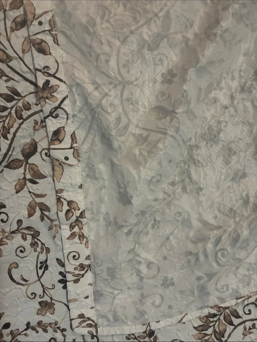 Neutral Cream and Brown Floral Vine Shower Curtain